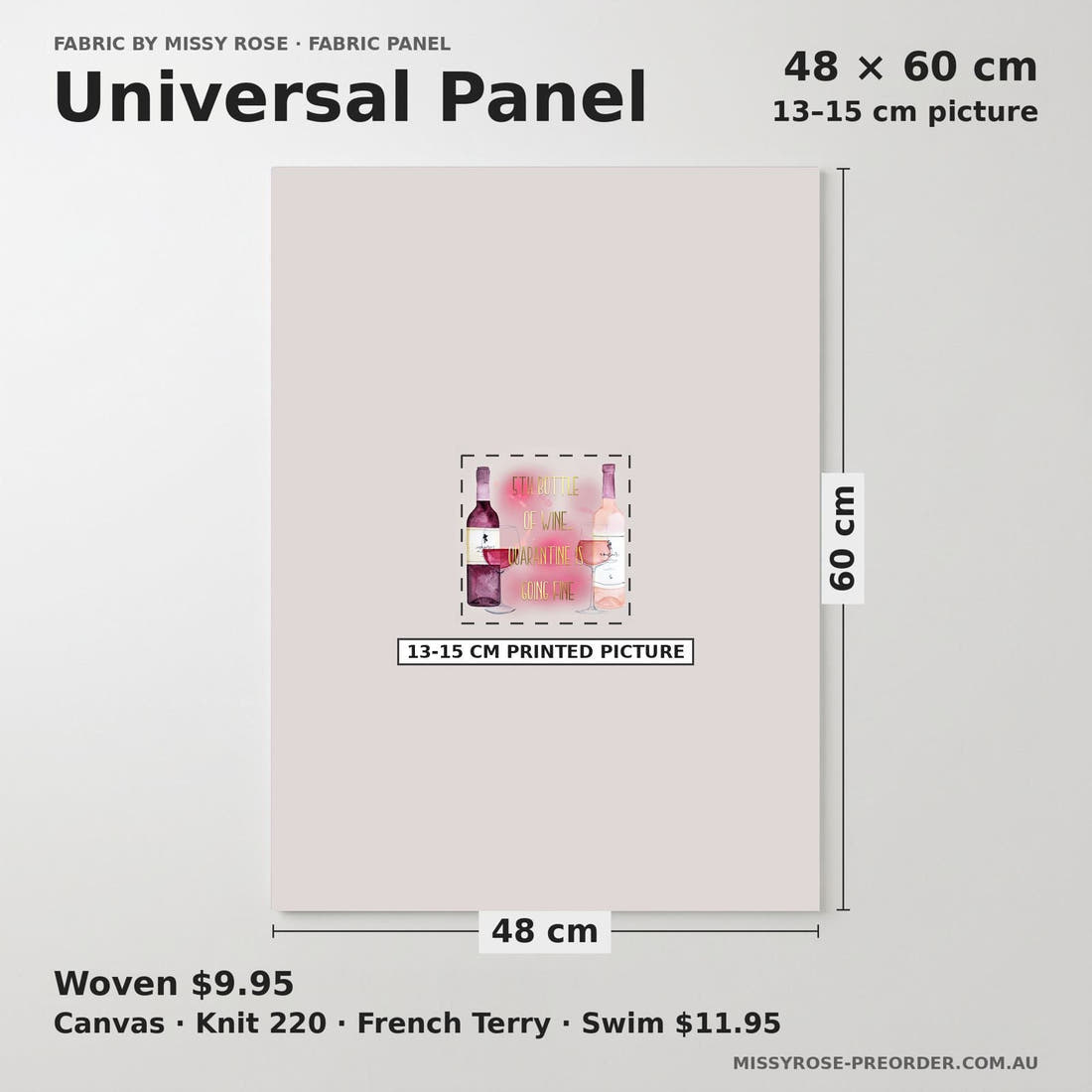 Design 668 Wine Panel universal panel sizing – 13–15 cm printed picture on 48 × 60 cm fabric | Fabric by Missy Rose