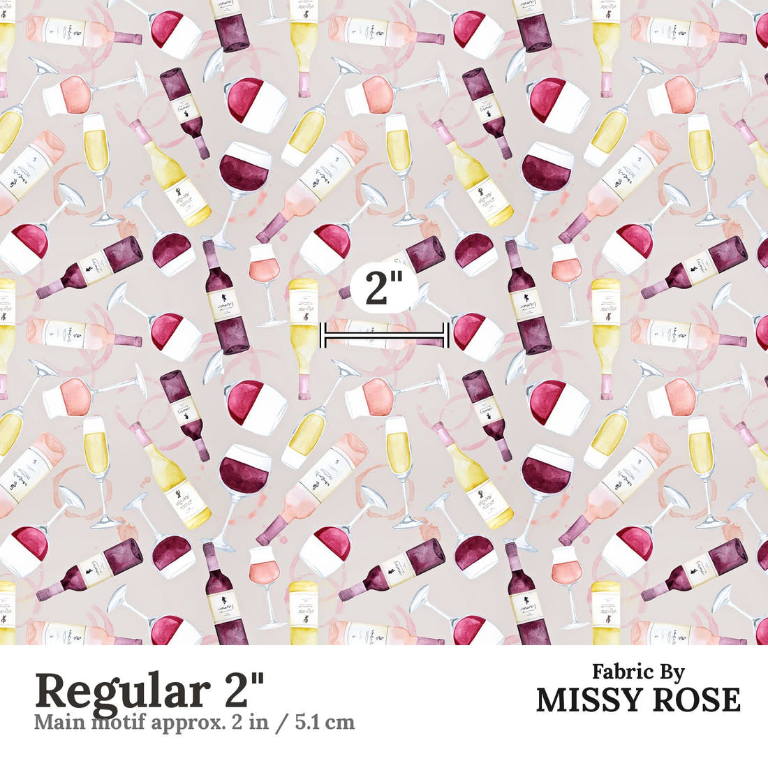 Design 668 Wine Fabric Regular 2" - print scale | Fabric by Missy Rose