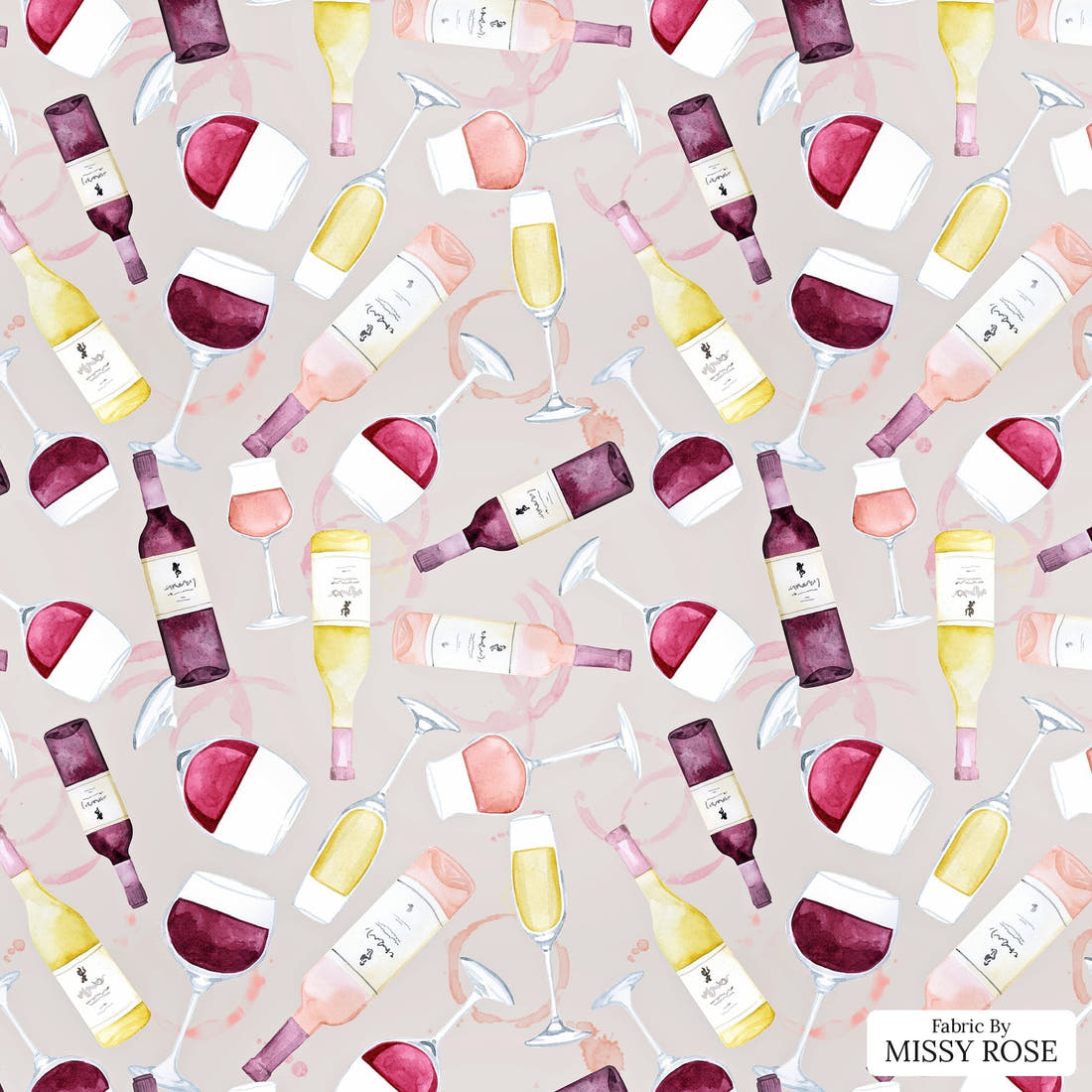 Design 668 Wine Fabric - flat view of the print, zoom in for detail | Fabric by Missy Rose