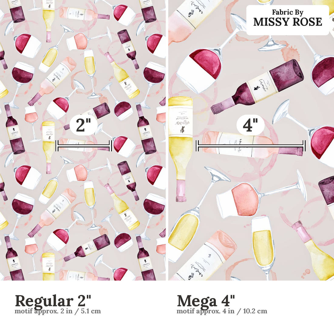 Design 668 Wine Fabric size comparison - print scale | Fabric by Missy Rose