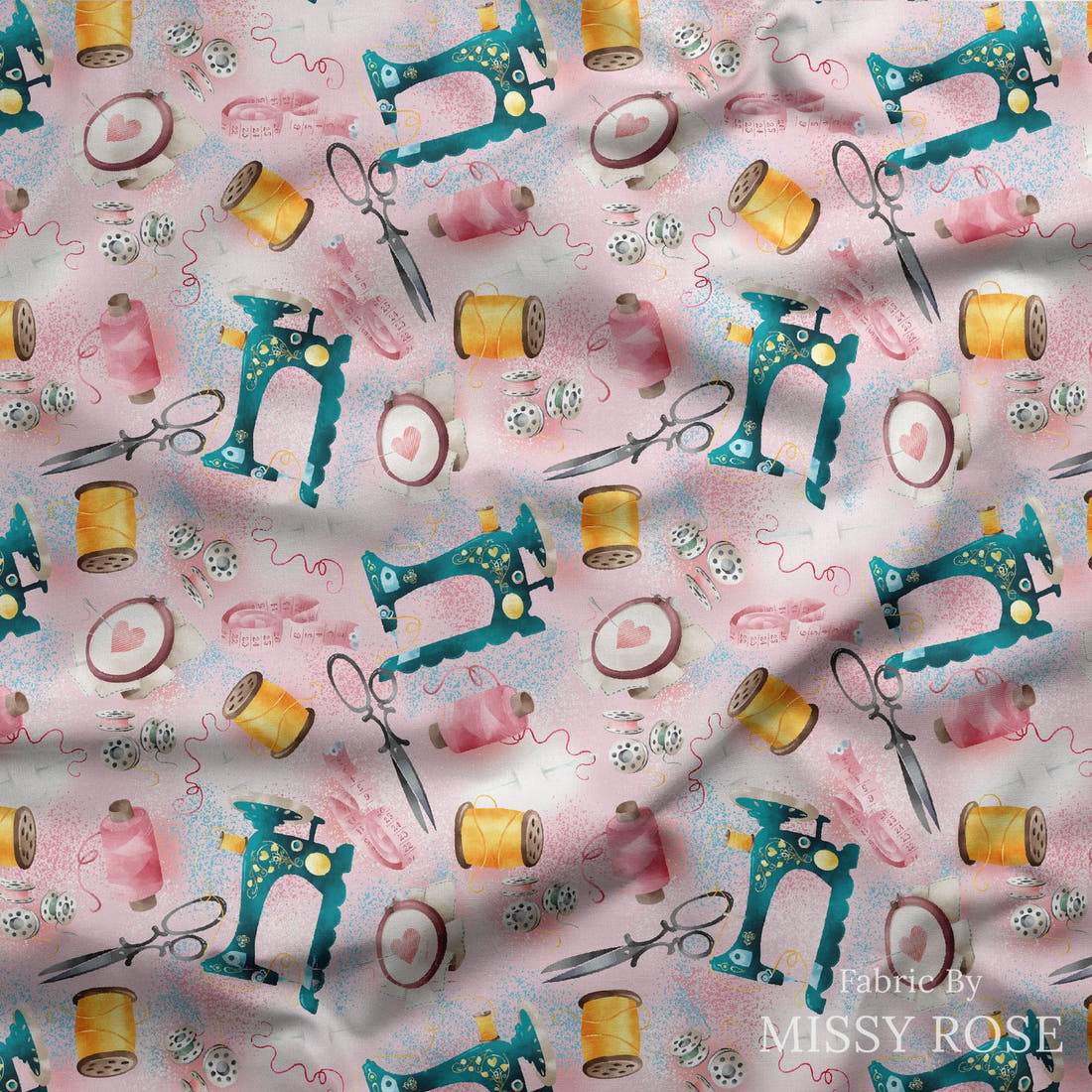 Design 669 Pink Sewing Fabric draped fabric mockup – custom printed fabric by the metre | Fabric by Missy Rose