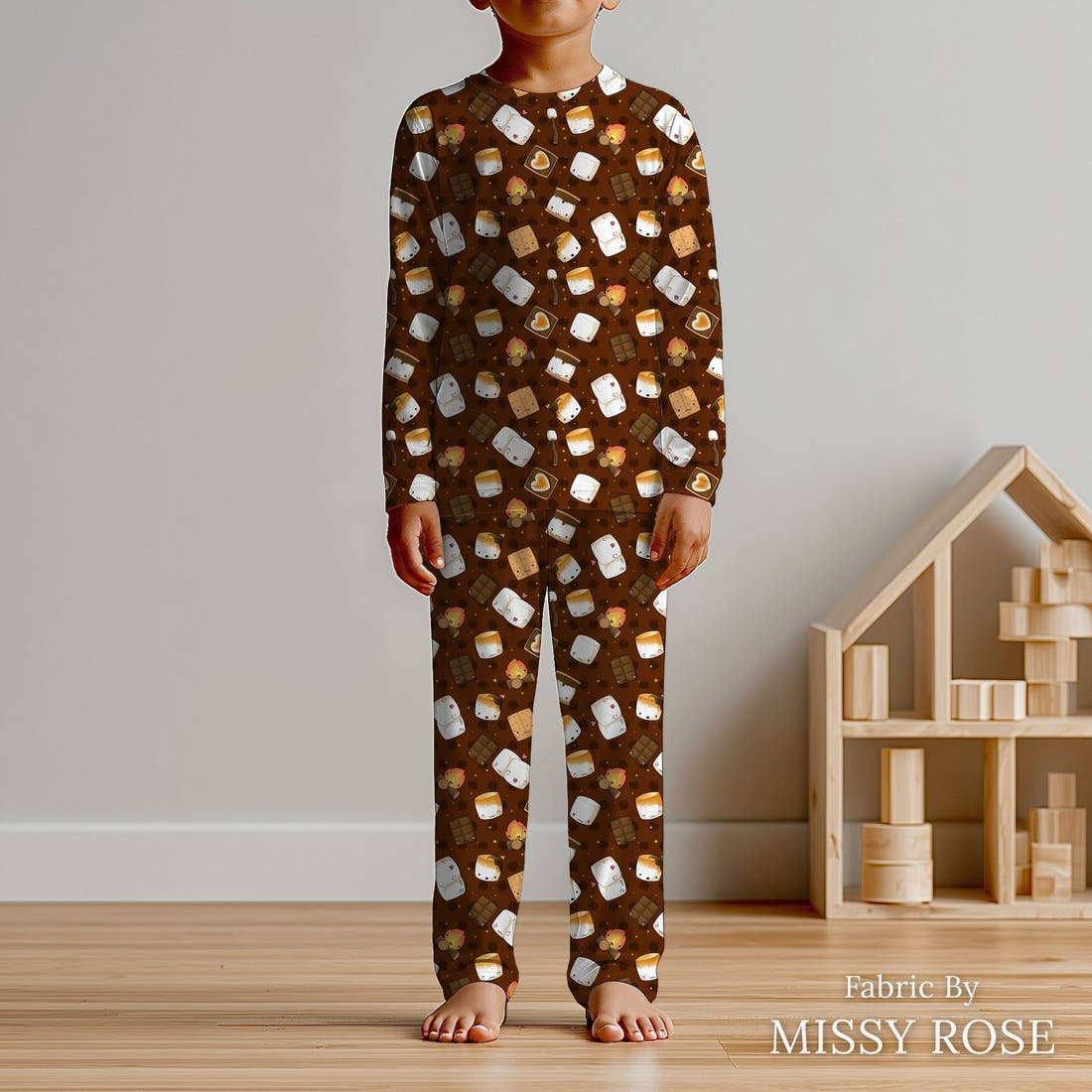 Design 67 Marshmallow Fabric sewn into kids' pyjamas – see how the print looks made up | Fabric by Missy Rose