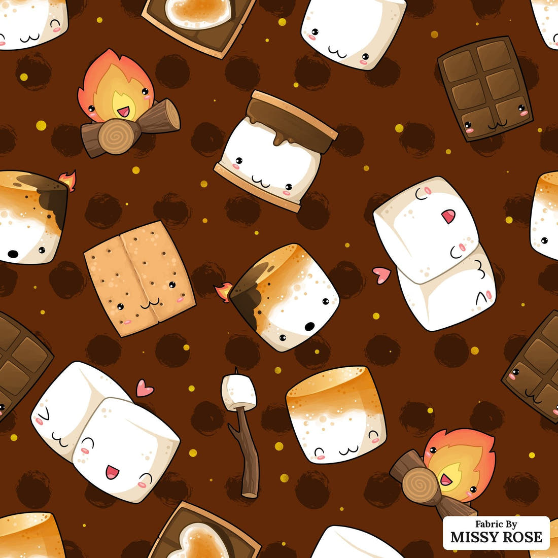 Design 67 Marshmellow Fabric - flat view of the print, zoom in for detail | Fabric by Missy Rose