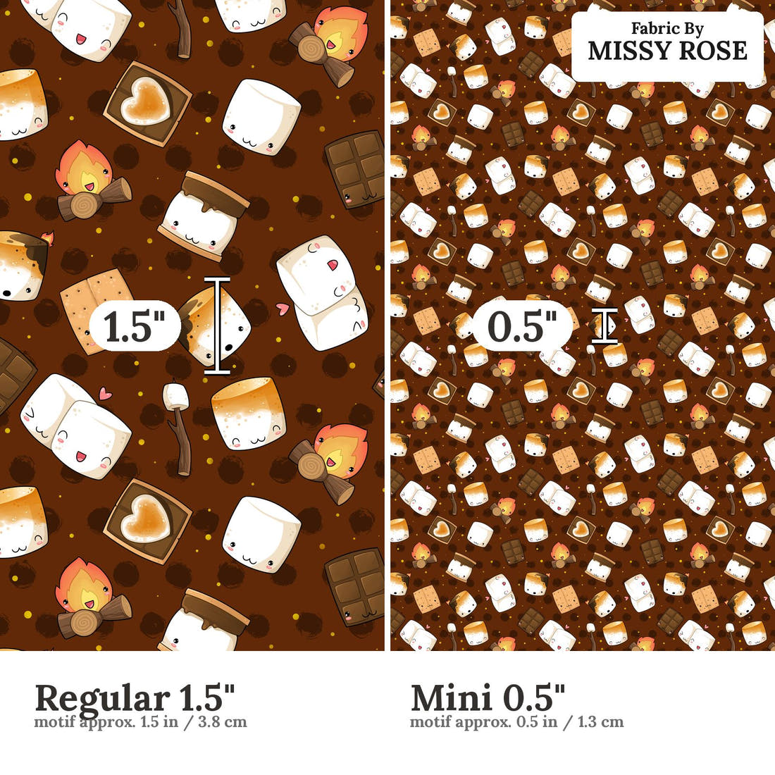 Design 67 Marshmellow Fabric size comparison - print scale | Fabric by Missy Rose