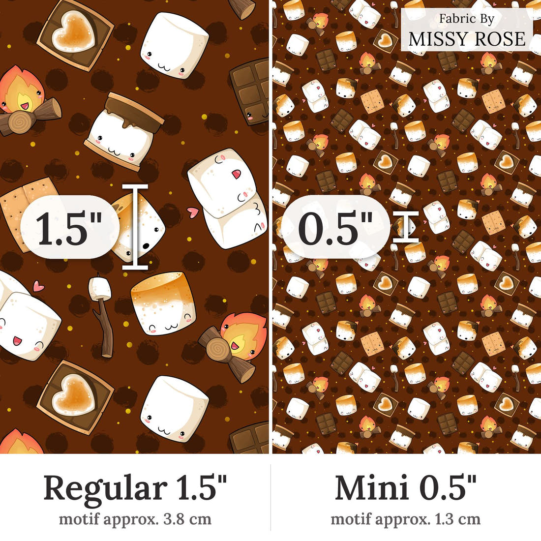 Design 67 Marshmallow Fabric Regular 1.5 inch vs Mini 0.5 inch print scale side by side | Fabric by Missy Rose