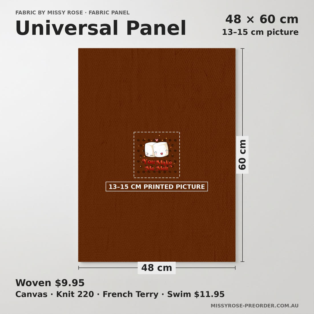 Design 67 Marshmellow Panel universal panel sizing – 13–15 cm printed picture on 48 × 60 cm fabric | Fabric by Missy Rose