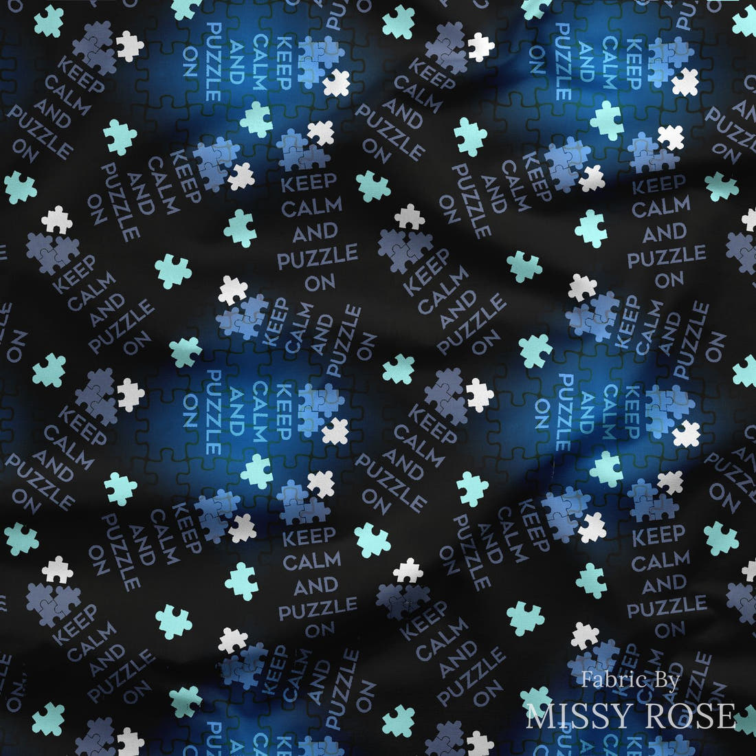 Design 670 Puzzle Fabric draped fabric mockup – custom printed fabric by the metre | Fabric by Missy Rose