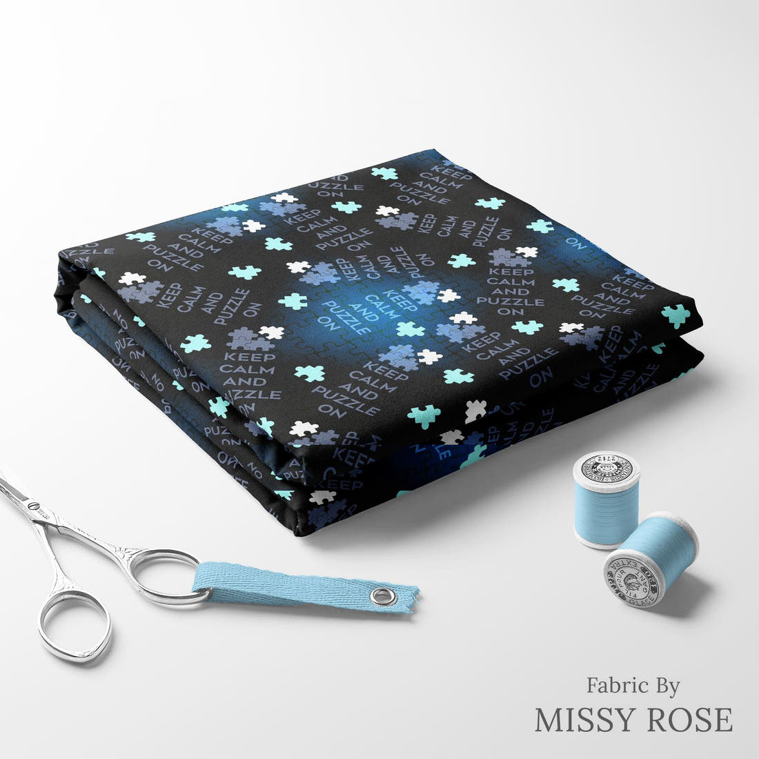 Design 670 Puzzle Fabric folded fabric stack with matching thread – pre-order fabric Australia | Fabric by Missy Rose