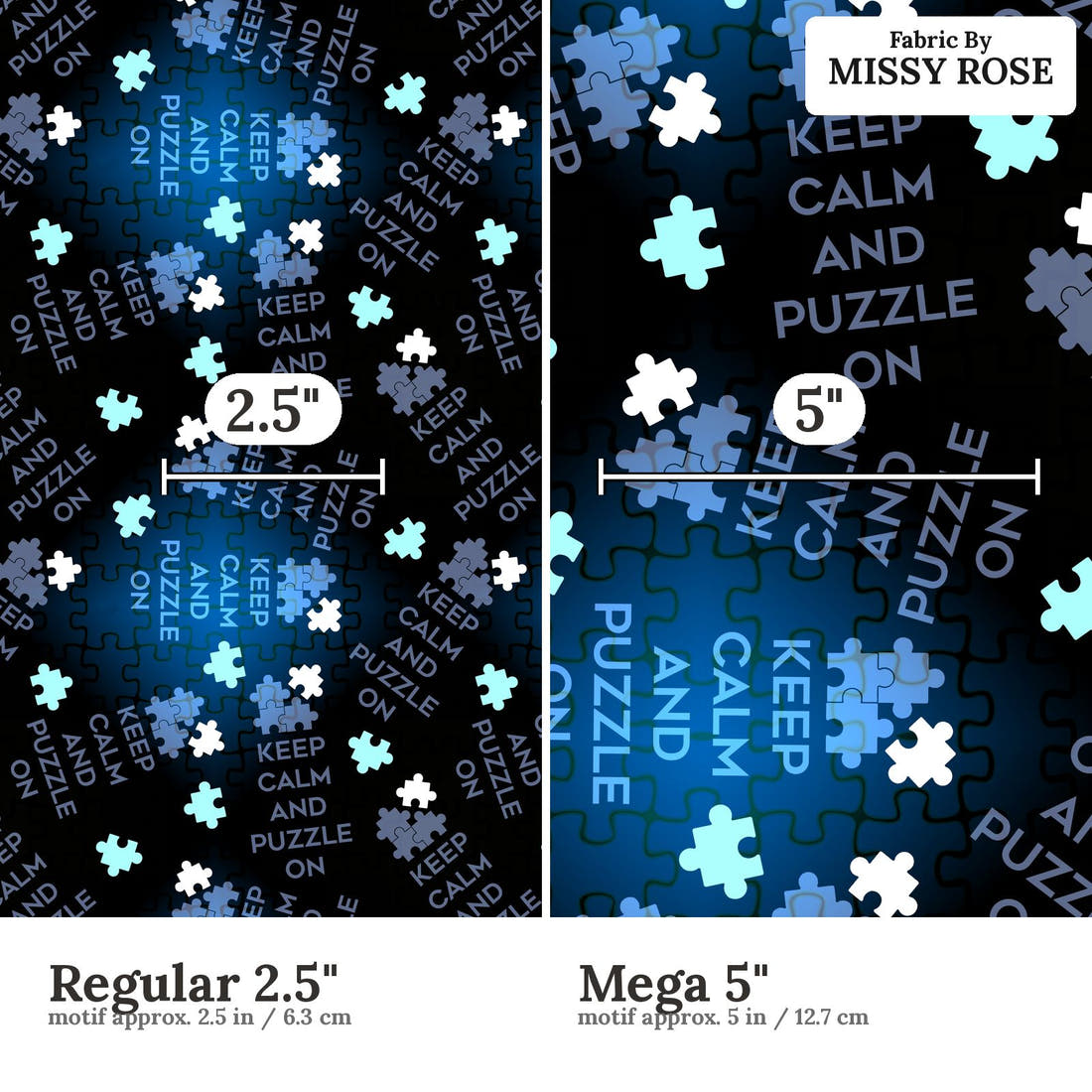 Design 670 Puzzle Fabric size comparison - print scale | Fabric by Missy Rose