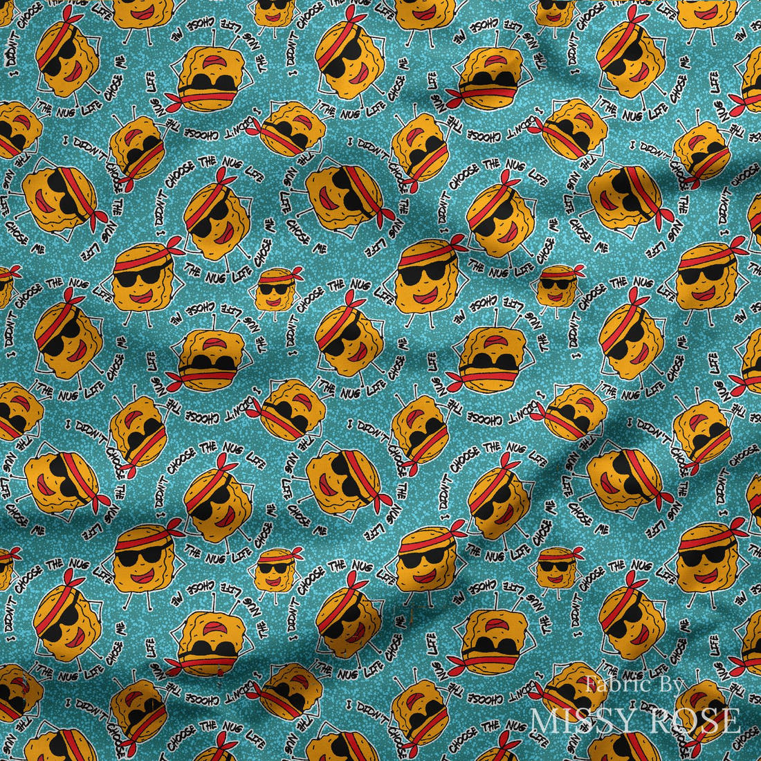 Design 671 Nug Life Fabric draped fabric mockup – custom printed fabric by the metre | Fabric by Missy Rose