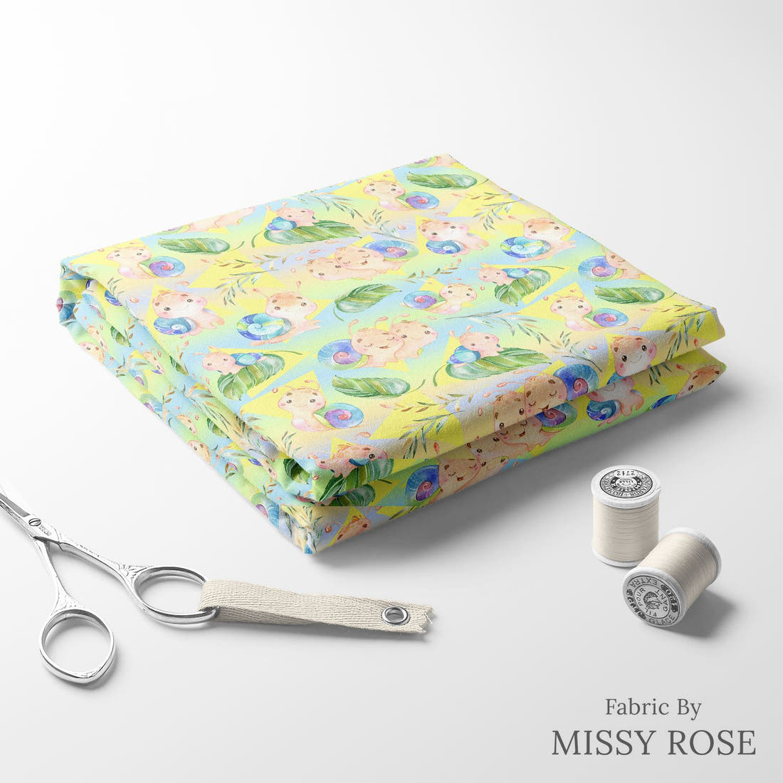 Design 672 Rainbow Snails Fabric folded fabric stack with matching thread – pre-order fabric Australia | Fabric by Missy Rose