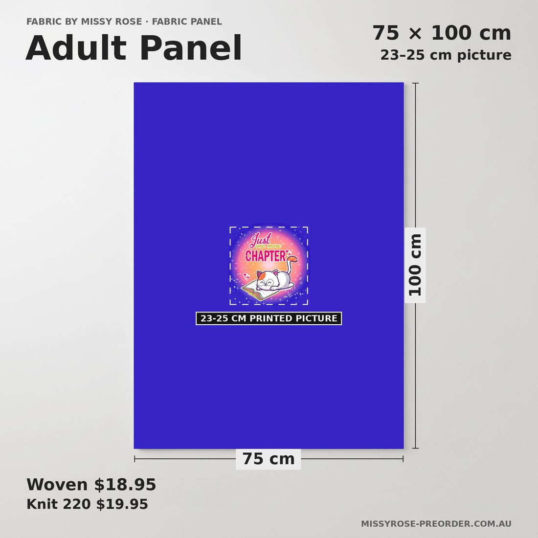 Design 673 Reading Panel adult panel sizing – 23–25 cm printed picture on 75 × 100 cm fabric | Fabric by Missy Rose