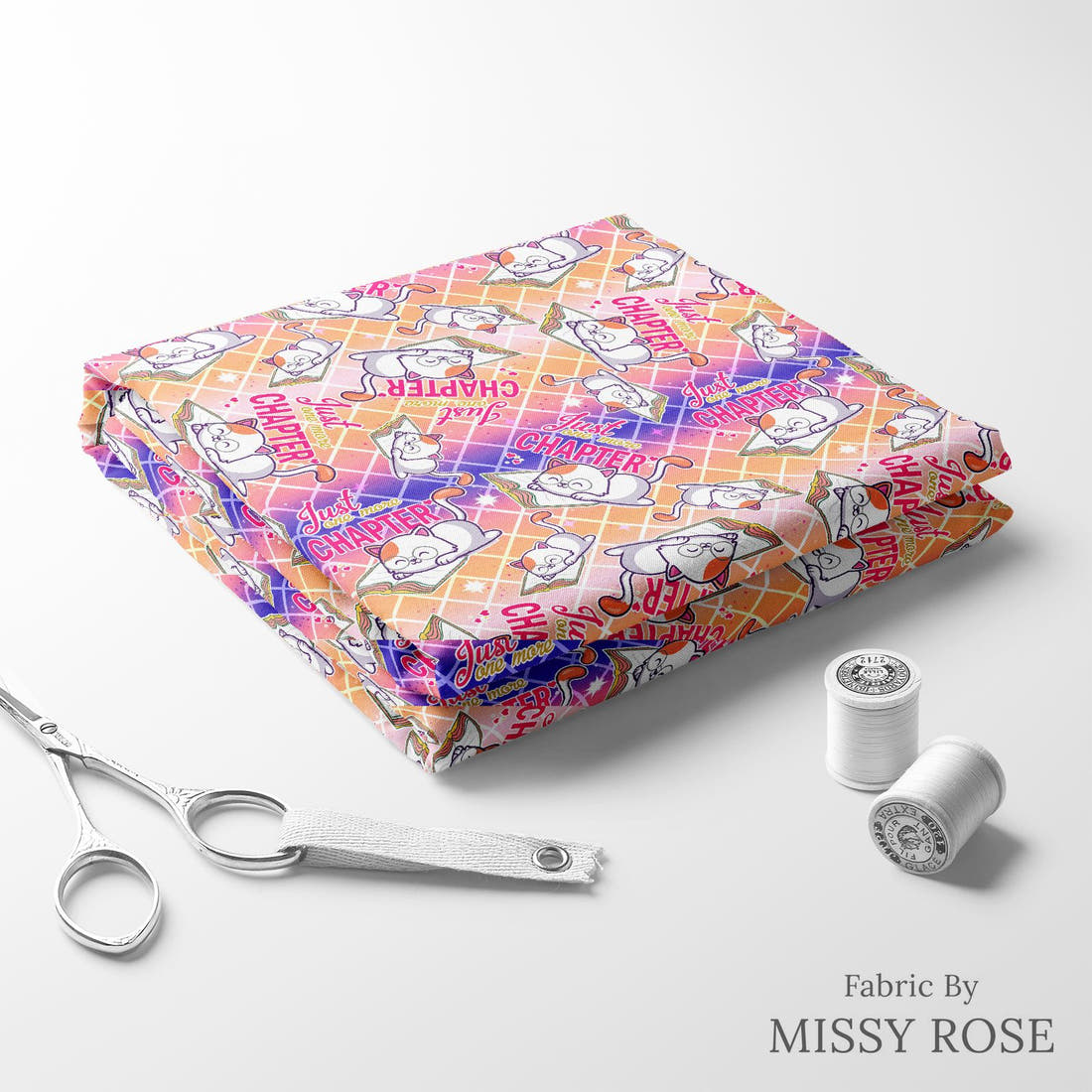 Design 673 Reading Fabric folded fabric stack with matching thread – pre-order fabric Australia | Fabric by Missy Rose