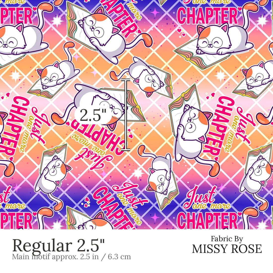 Design 673 Reading Fabric Regular 2.5 inch print scale guide | Fabric by Missy Rose