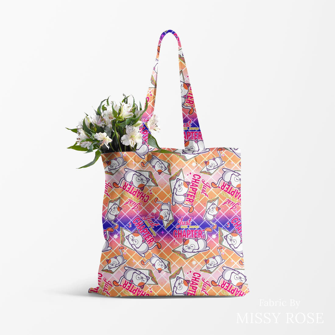 Design 673 Reading Fabric made up as a tote bag – see how the print looks made up | Fabric by Missy Rose