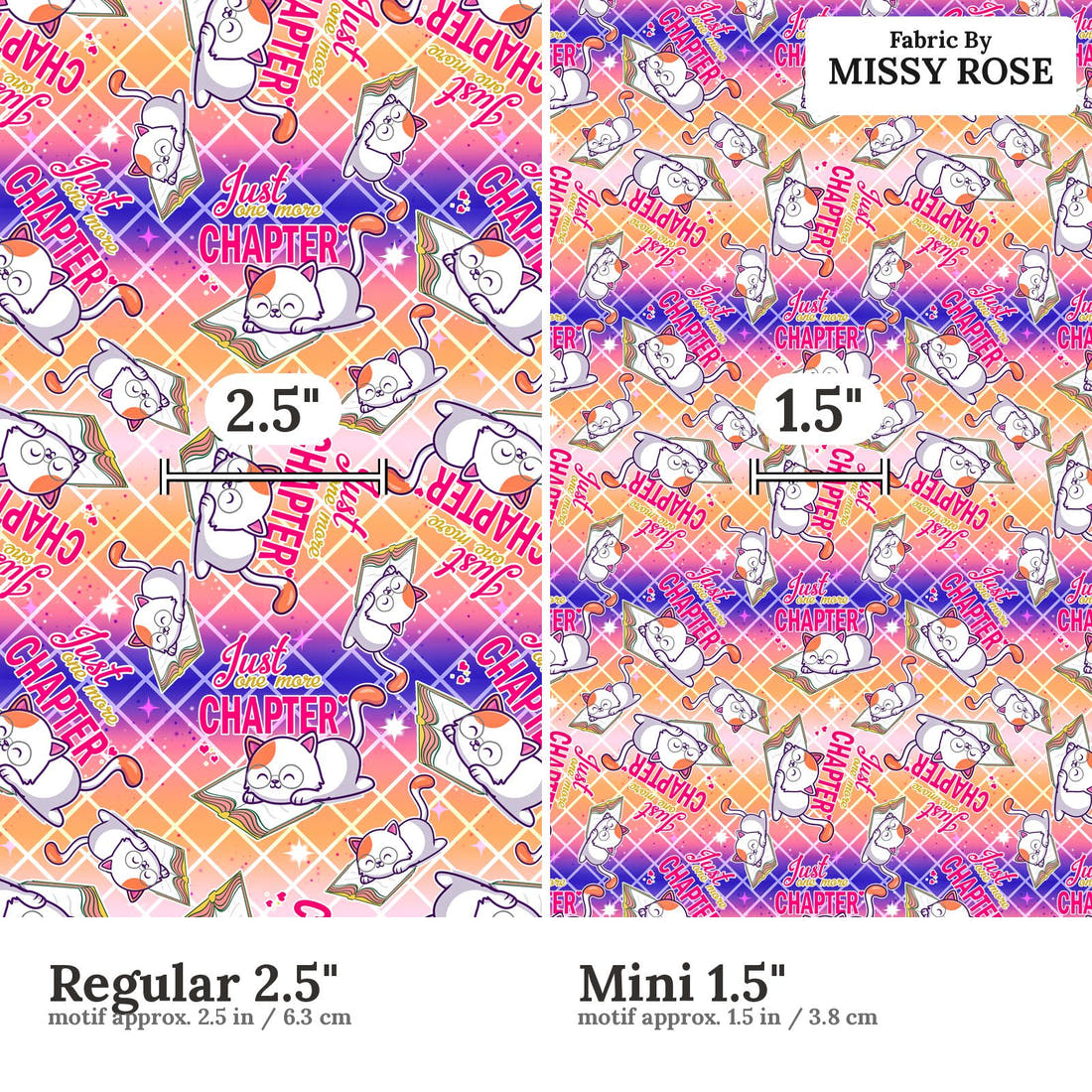 Design 673 Reading Fabric size comparison - print scale | Fabric by Missy Rose