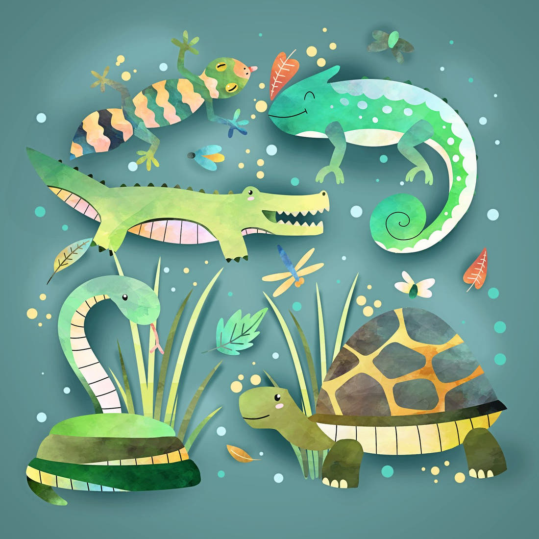 Design 674 Reptiles Panel – full artwork close-up of the printed picture | Fabric by Missy Rose