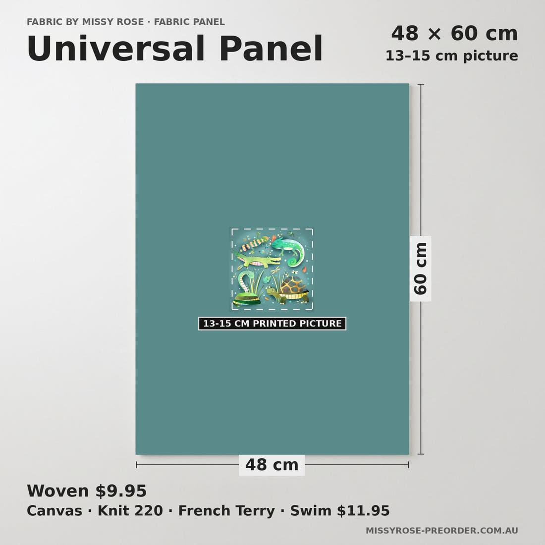 Design 674 Reptiles Panel universal panel sizing – 13–15 cm printed picture on 48 × 60 cm fabric | Fabric by Missy Rose