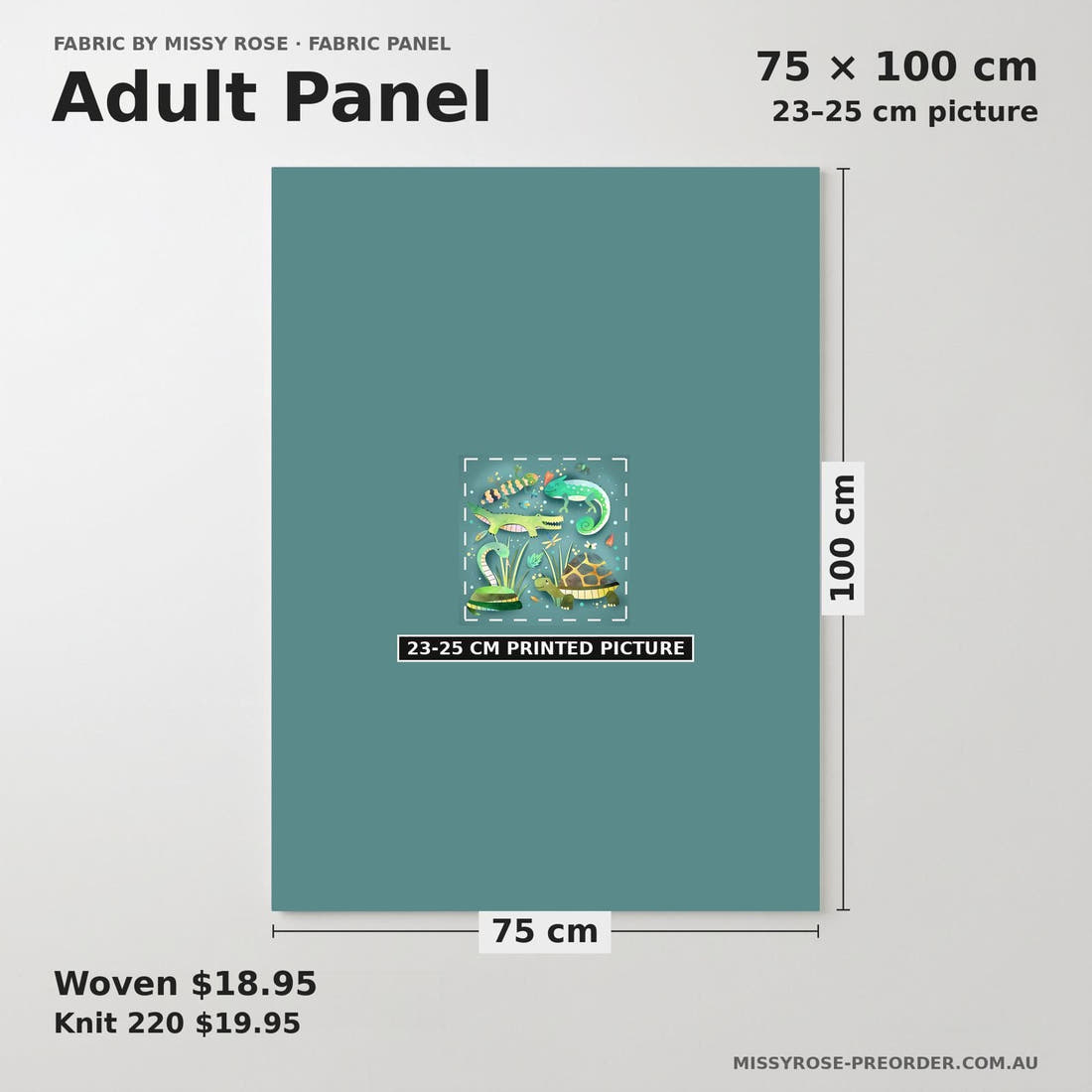 Design 674 Reptiles Panel adult panel sizing – 23–25 cm printed picture on 75 × 100 cm fabric | Fabric by Missy Rose