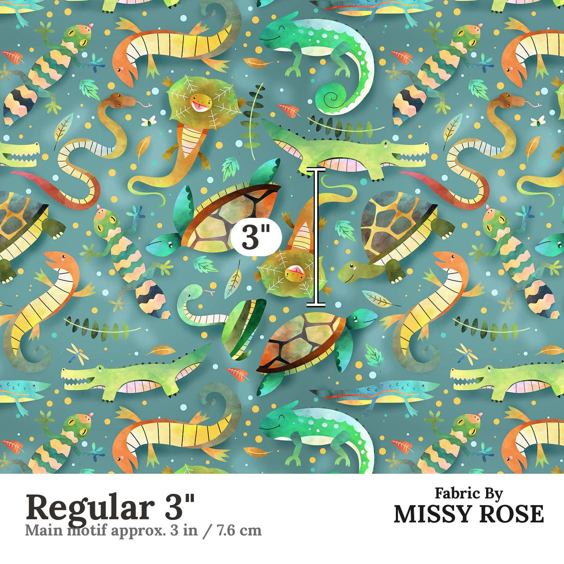 Design 674 Reptiles Fabric Regular 3" - print scale | Fabric by Missy Rose