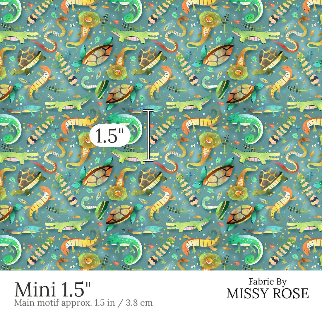 Design 674 Reptiles Fabric Mini 1.5 inch print scale guide | Fabric by Missy Rose