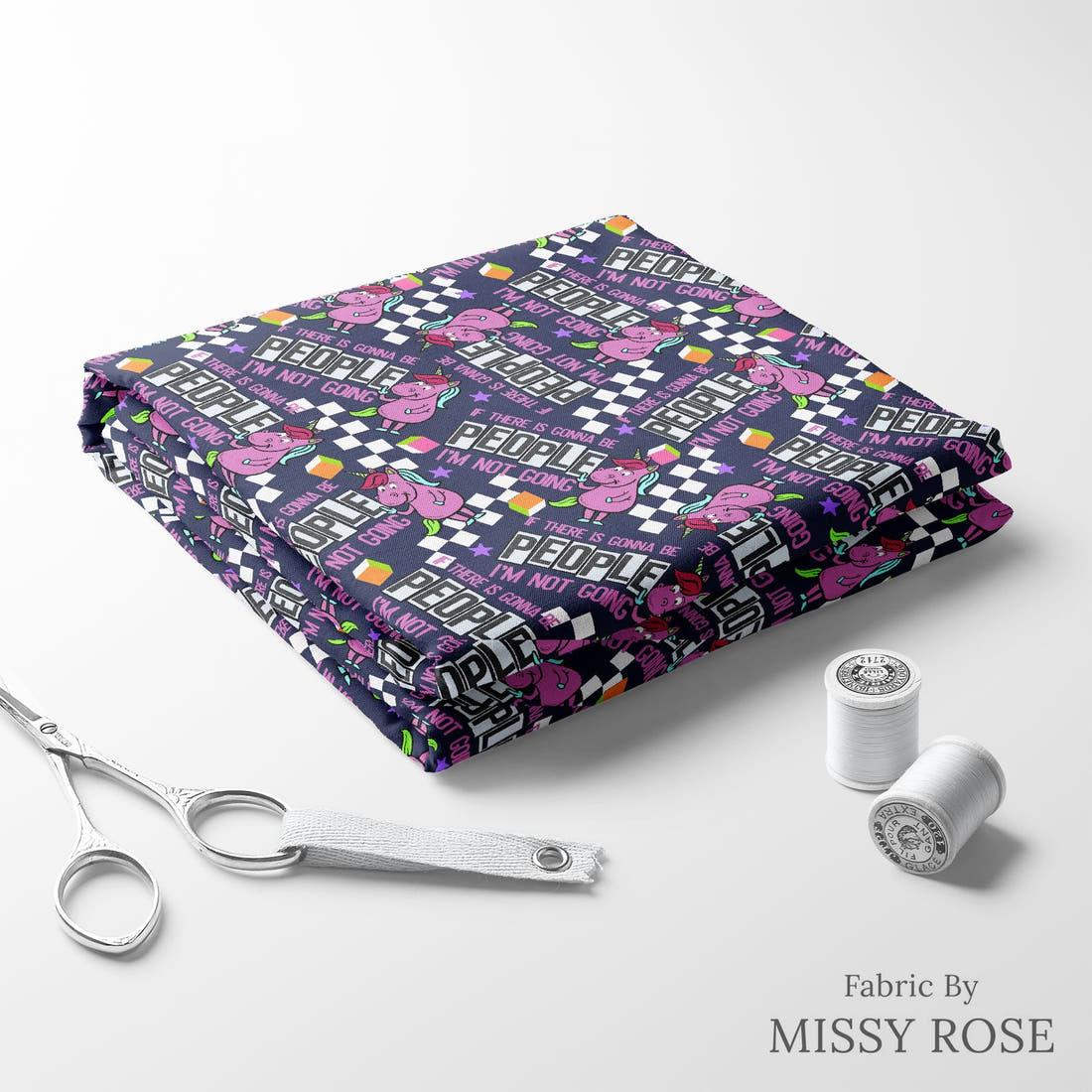 Design 675 People Fabric folded fabric stack with matching thread – pre-order fabric Australia | Fabric by Missy Rose