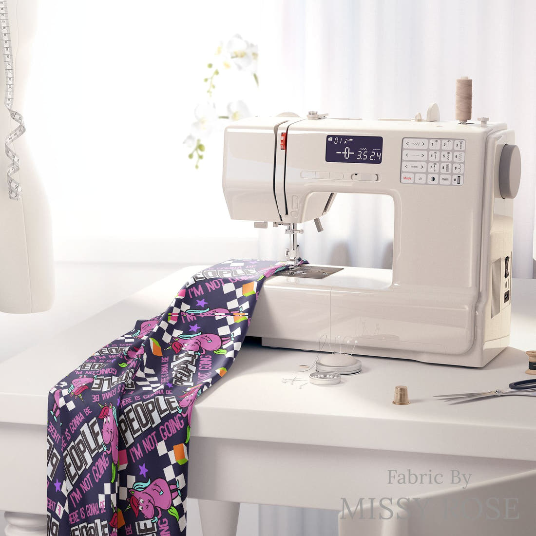 Design 675 People Fabric on a sewing machine – premium fabric for sewing projects | Fabric by Missy Rose