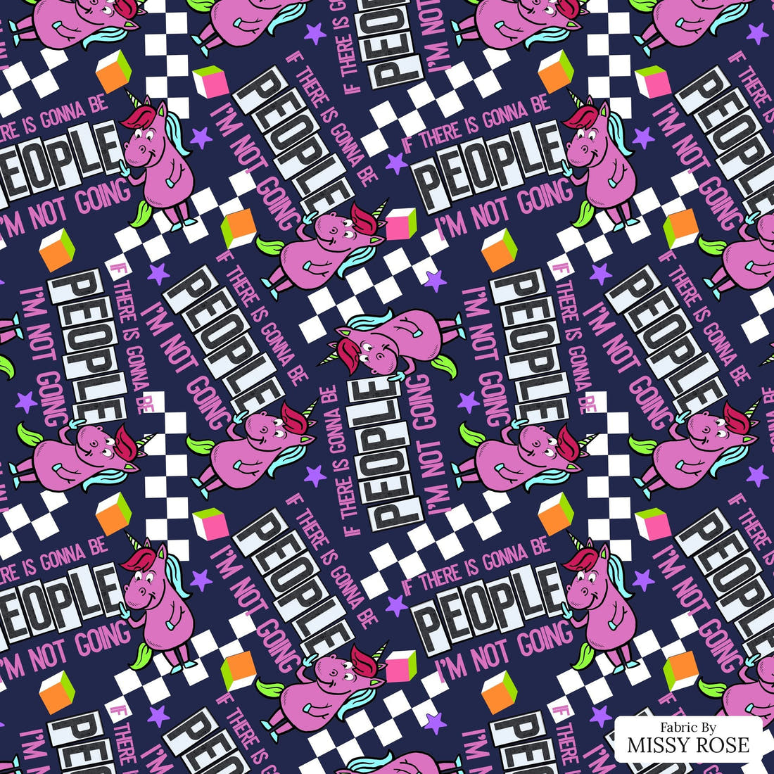 Design 675 People Fabric - flat view of the print, zoom in for detail | Fabric by Missy Rose