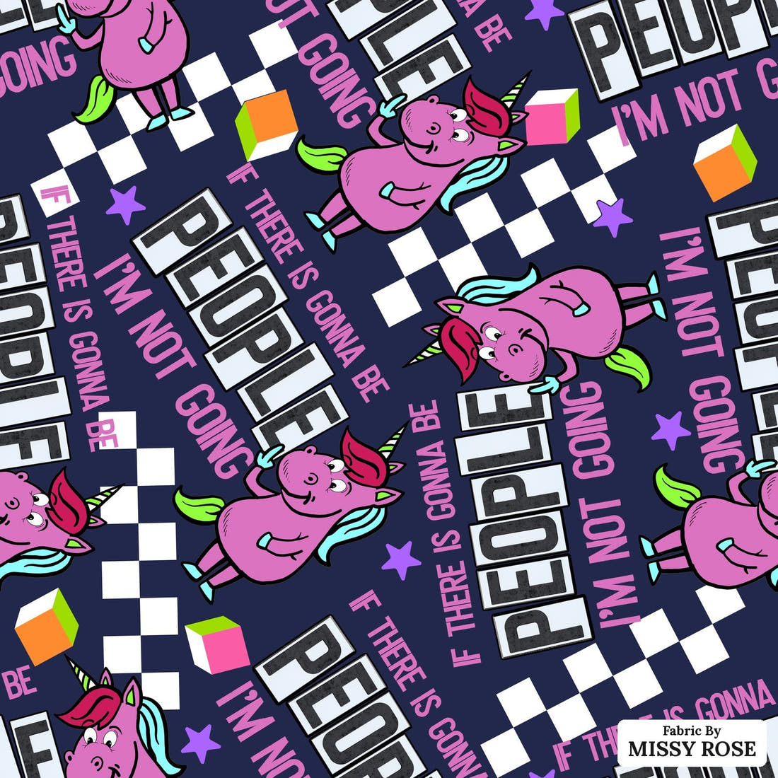Design 675 People Fabric - flat view of the print, zoom in for detail | Fabric by Missy Rose