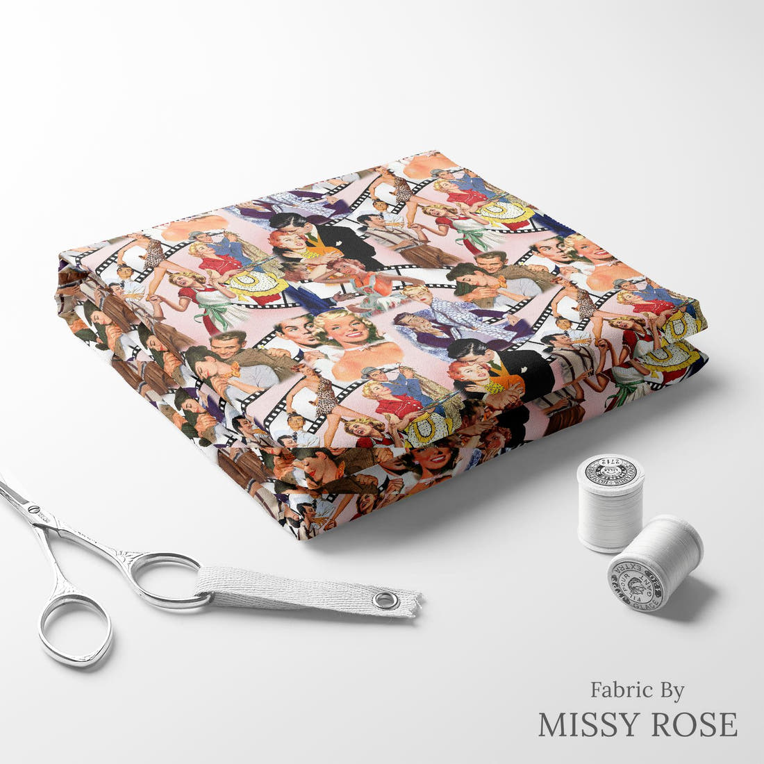 Design 676 Pin Up Fabric folded fabric stack with matching thread – pre-order fabric Australia | Fabric by Missy Rose