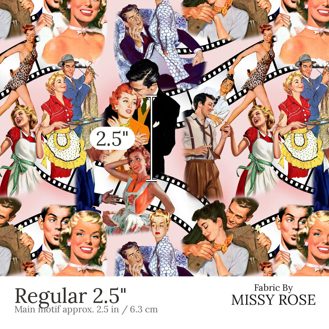 Design 676 Pin Up Fabric Regular 2.5 inch print scale guide | Fabric by Missy Rose