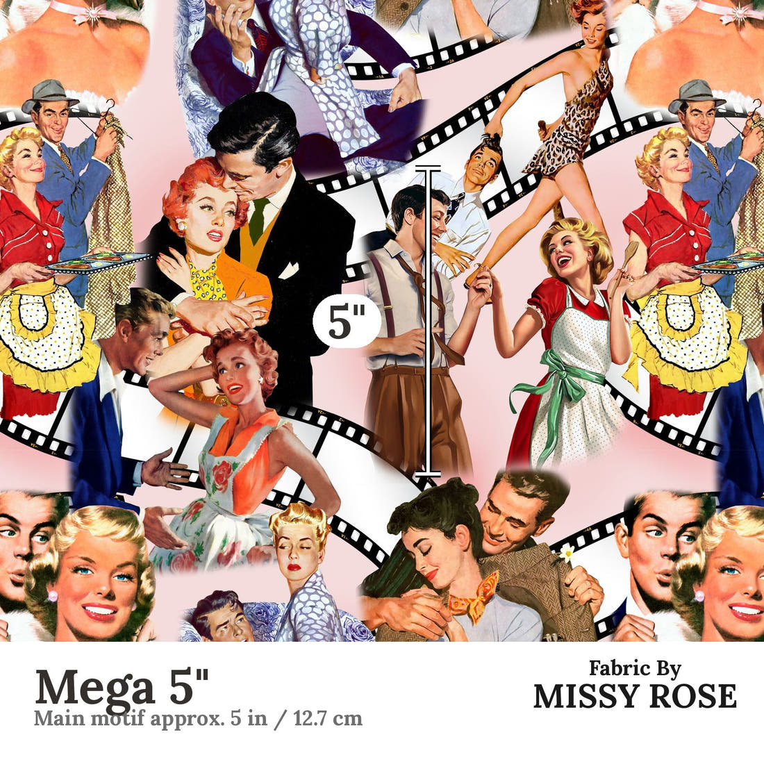 Design 676 Pin Up Fabric Mega 5" - print scale | Fabric by Missy Rose