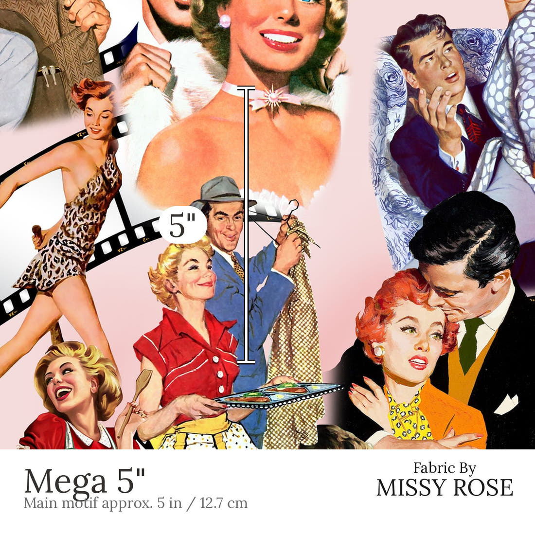 Design 676 Pin Up Fabric Mega 5 inch print scale guide | Fabric by Missy Rose
