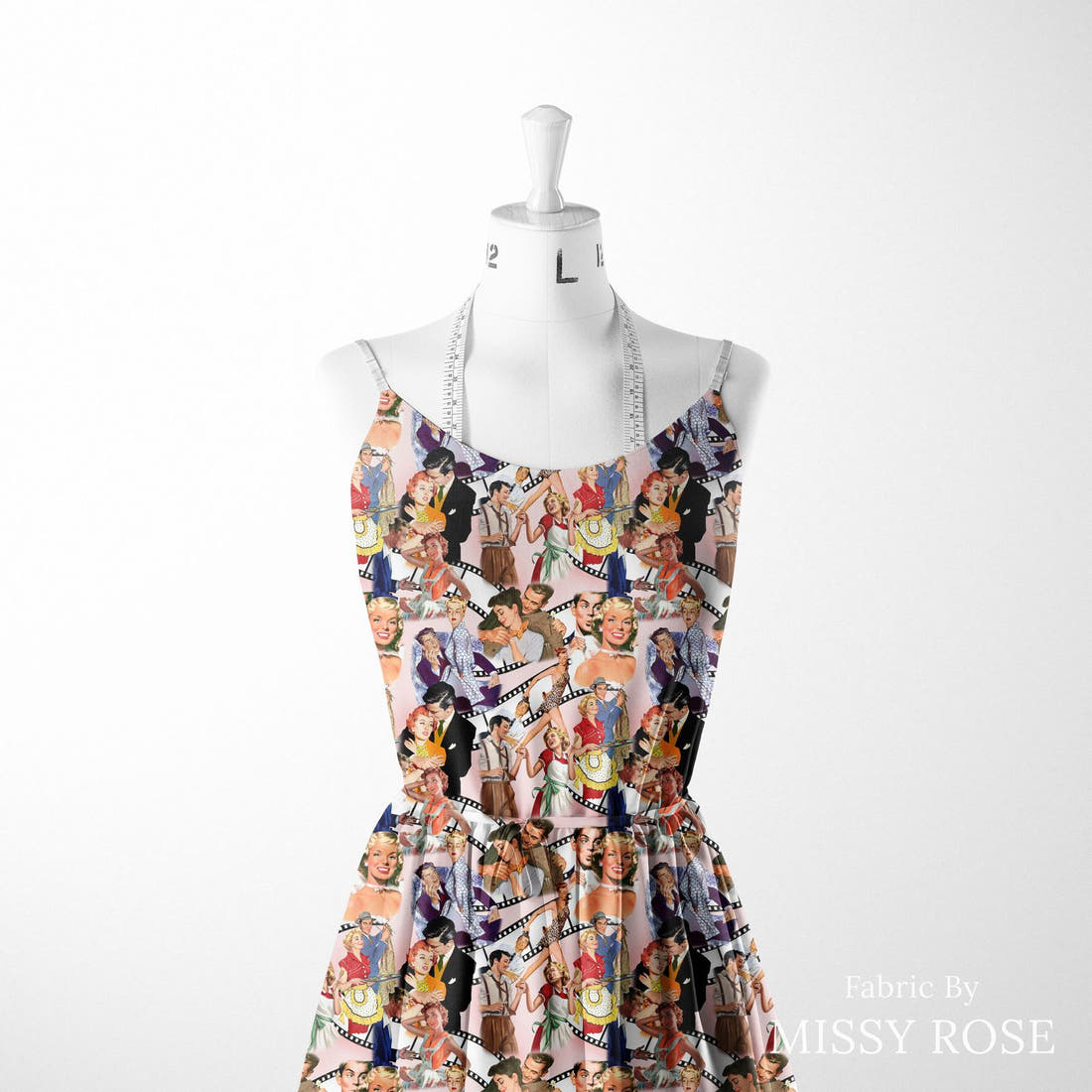 Design 676 Pin Up Fabric sewn into a women's dress – see how the print looks made up | Fabric by Missy Rose