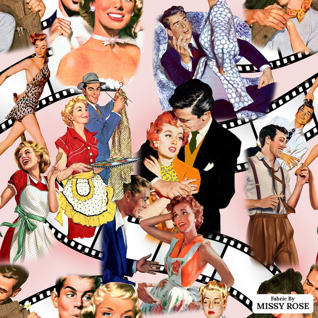 Design 676 Pin Up Fabric - flat view of the print, zoom in for detail | Fabric by Missy Rose
