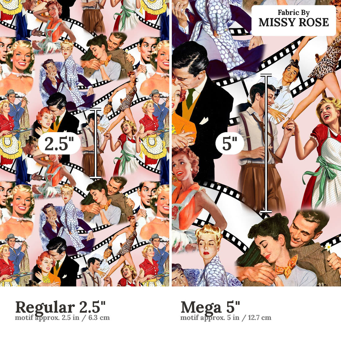 Design 676 Pin Up Fabric size comparison - print scale | Fabric by Missy Rose
