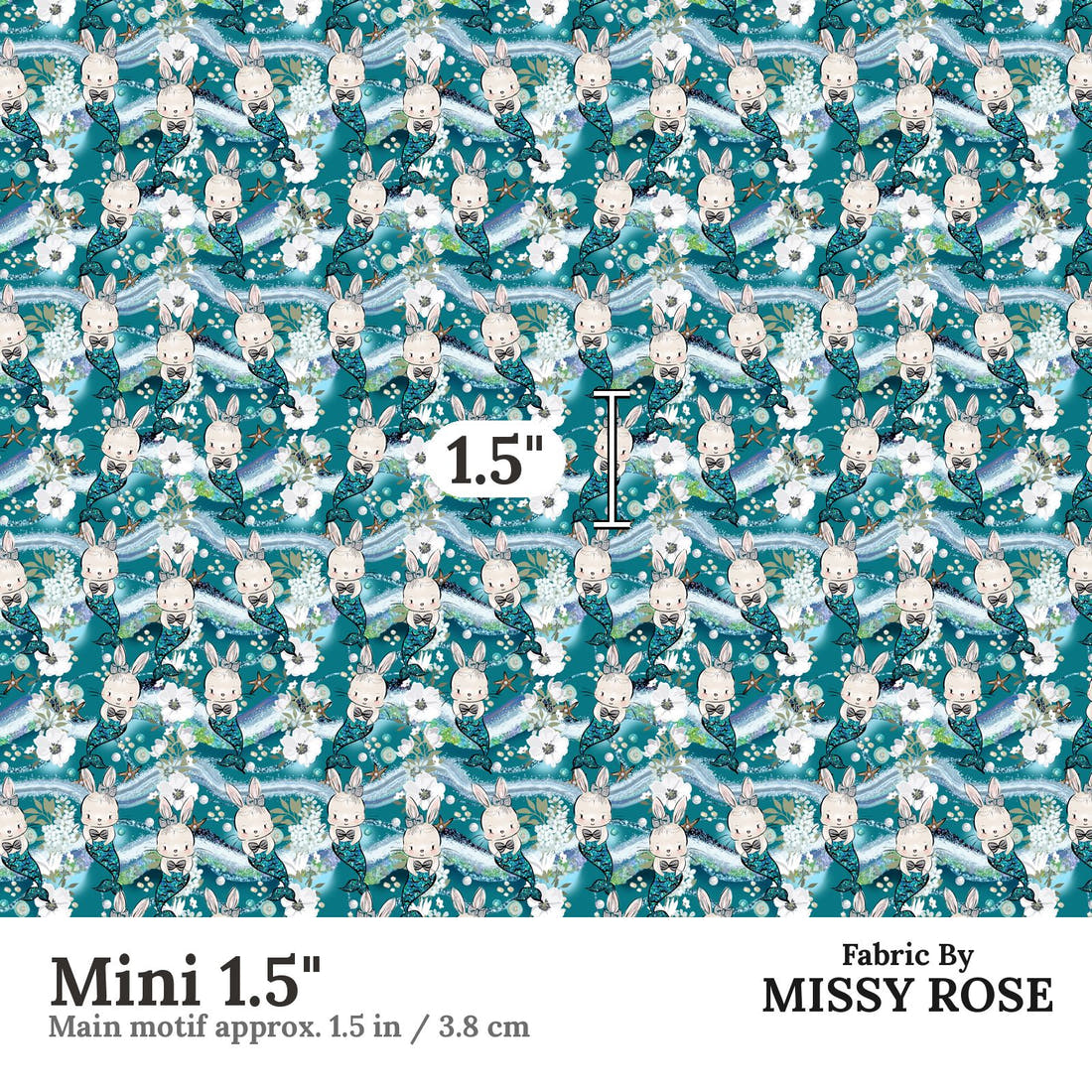 Design 677 Mermaid Bunny Fabric Mini 1.5" - print scale | Fabric by Missy Rose