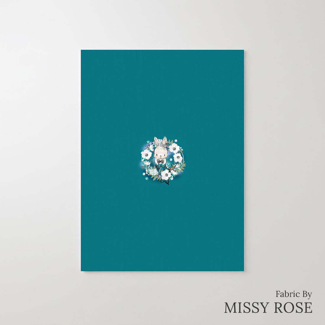 Design 677 Mermaid Bunny Panel – printed fabric panel with centred picture, custom printed to order | Fabric by Missy Rose