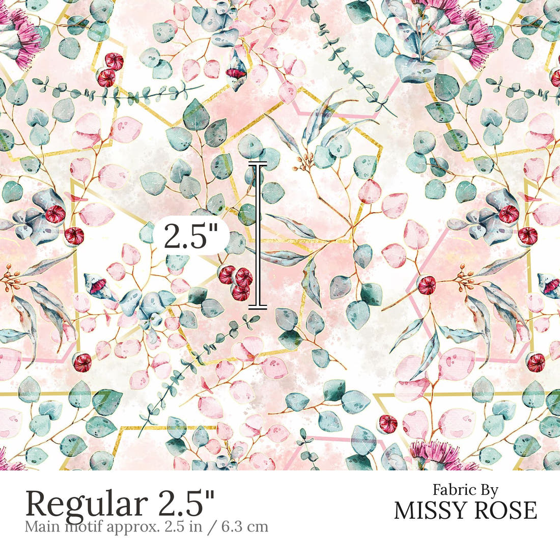 Design 678 Geometric Euclyptus Fabric Regular 2.5 inch print scale guide | Fabric by Missy Rose