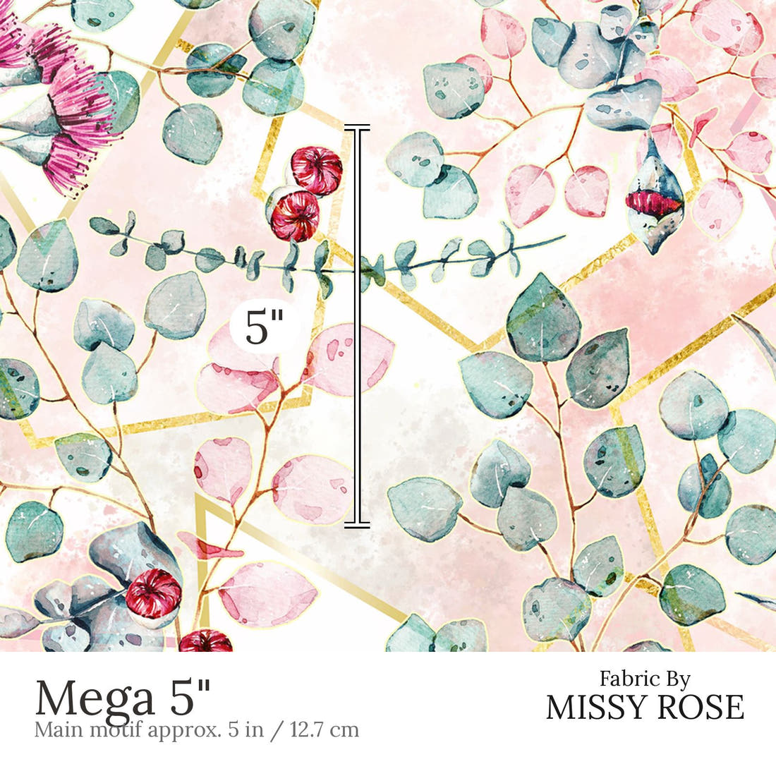 Design 678 Geometric Euclyptus Fabric Mega 5 inch print scale guide | Fabric by Missy Rose