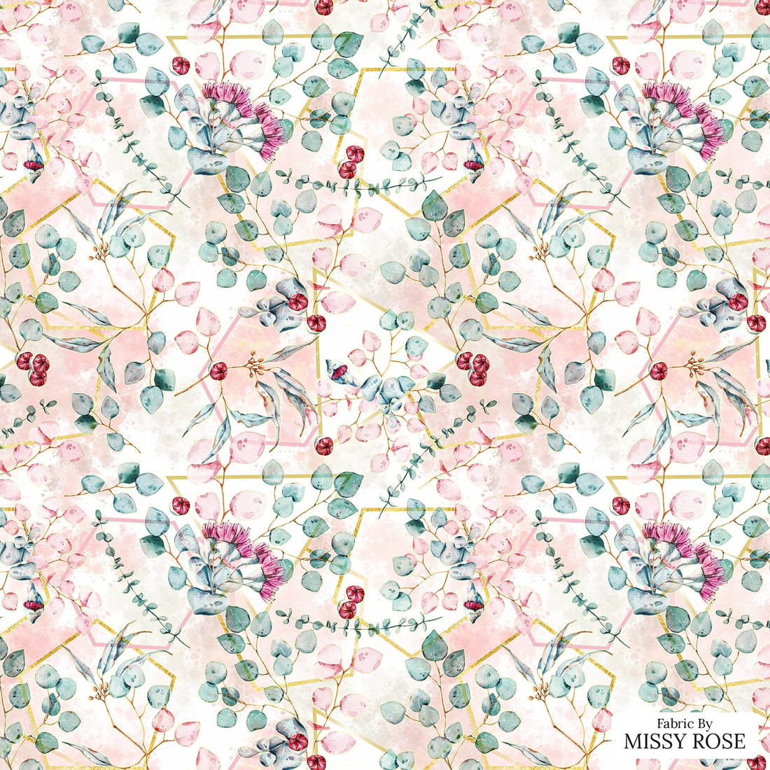 Design 678 Geometric Eucalyptus Fabric - flat view of the print, zoom in for detail | Fabric by Missy Rose
