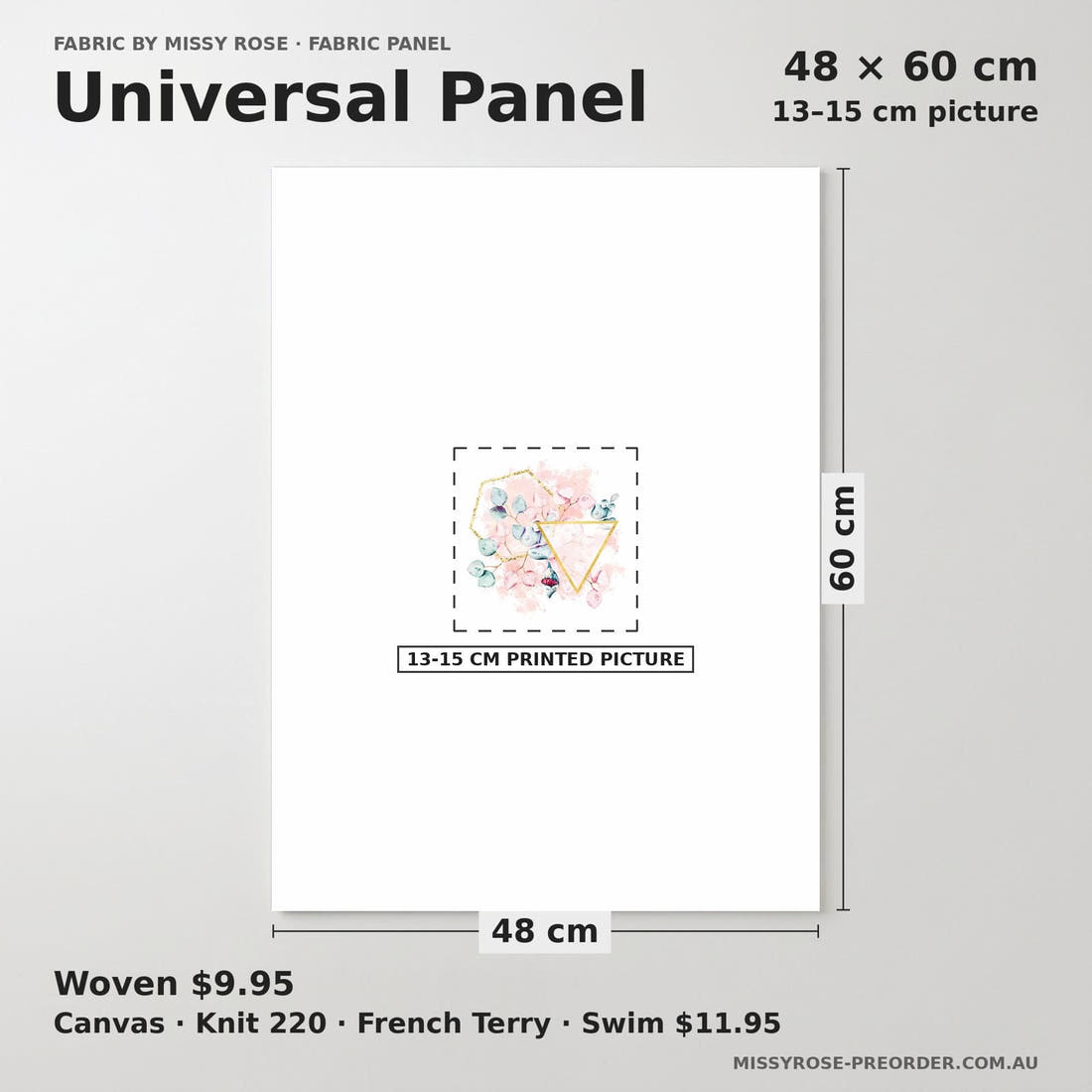 Design 678 Geometric Eucalyptus Panel universal panel sizing – 13–15 cm printed picture on 48 × 60 cm fabric | Fabric by Missy Rose