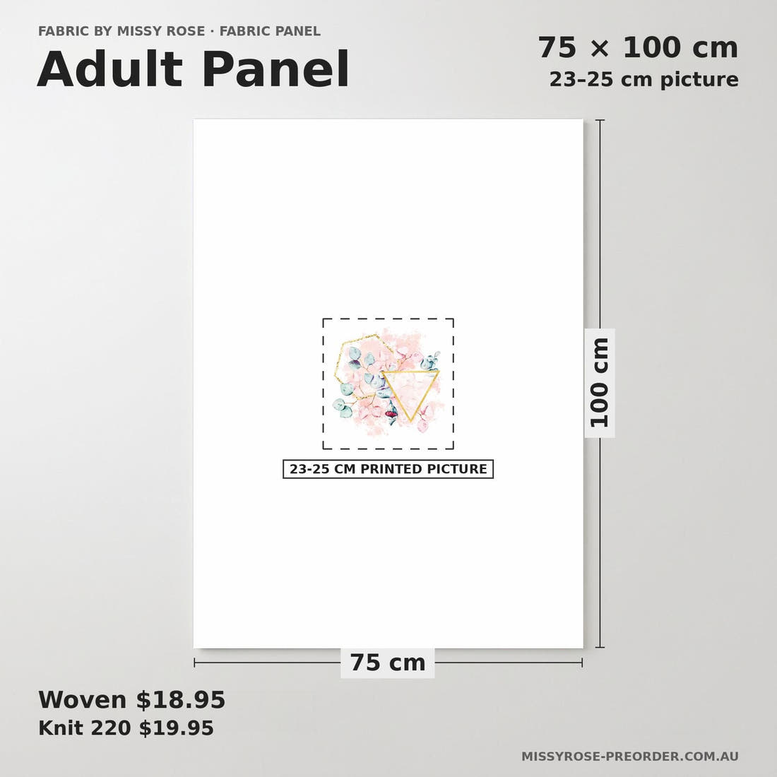 Design 678 Geometric Eucalyptus Panel adult panel sizing – 23–25 cm printed picture on 75 × 100 cm fabric | Fabric by Missy Rose
