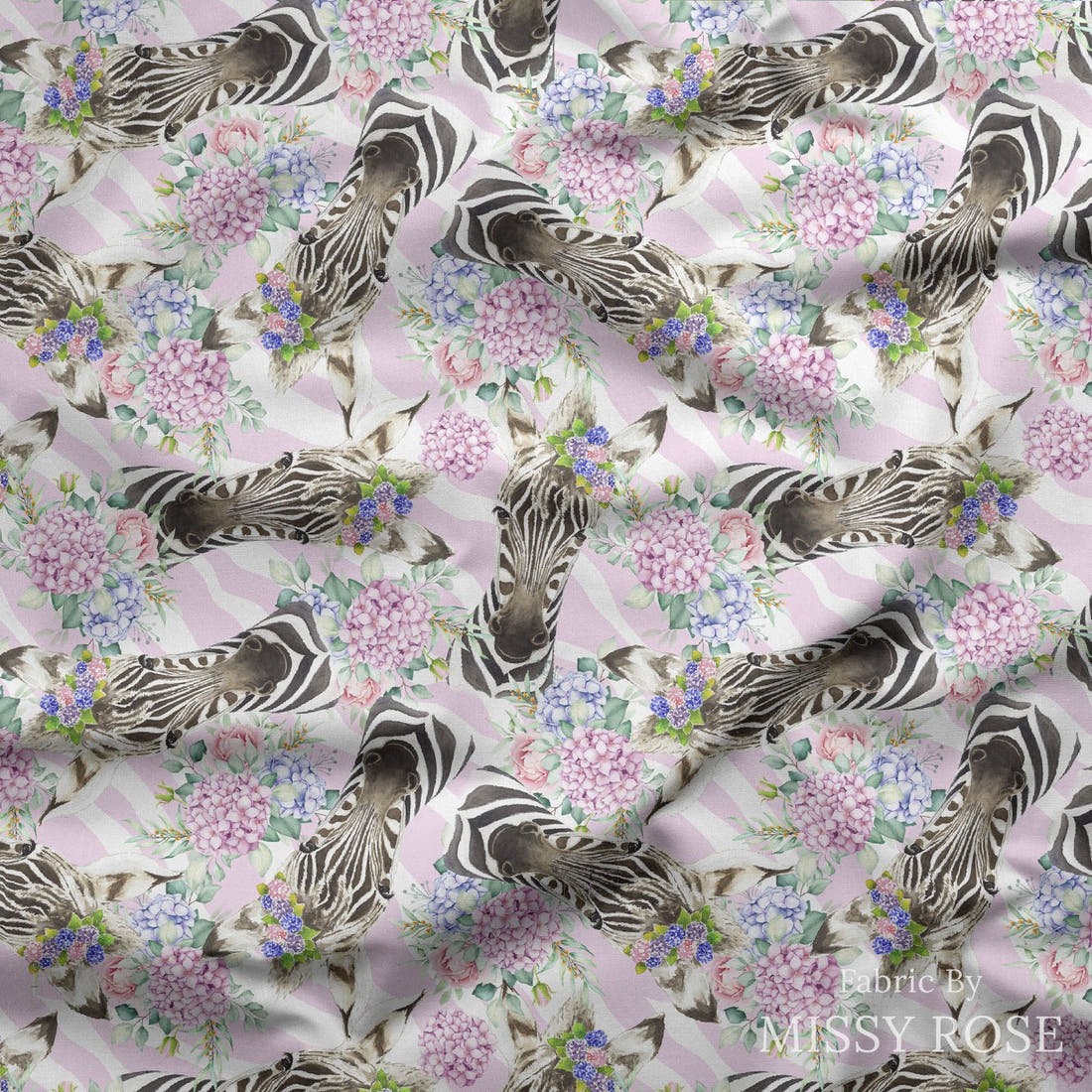 Design 679 Cute Zebra Fabric draped fabric mockup – custom printed fabric by the metre | Fabric by Missy Rose