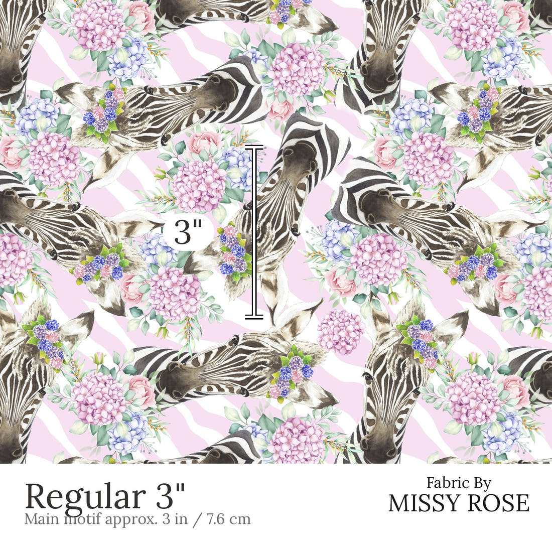 Design 679 Cute Zebra Fabric Regular 3 inch print scale guide | Fabric by Missy Rose