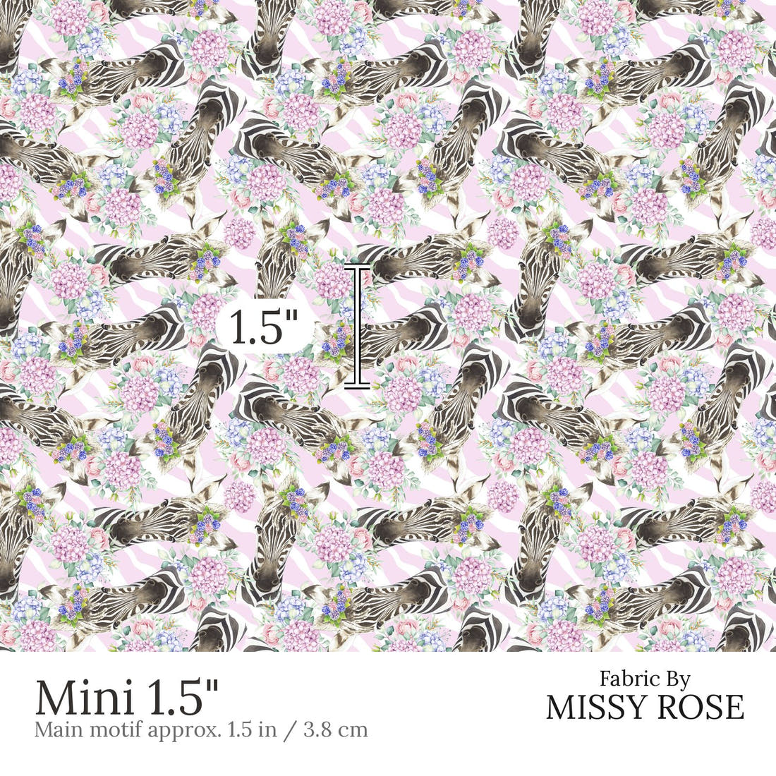 Design 679 Cute Zebra Fabric Mini 1.5 inch print scale guide | Fabric by Missy Rose