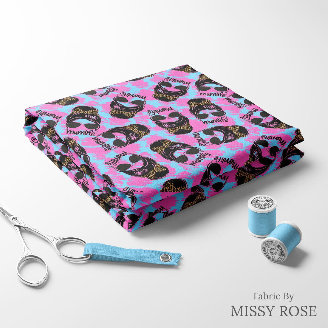 Design 68 Mum Life Fabric folded fabric stack with matching thread – pre-order fabric Australia | Fabric by Missy Rose