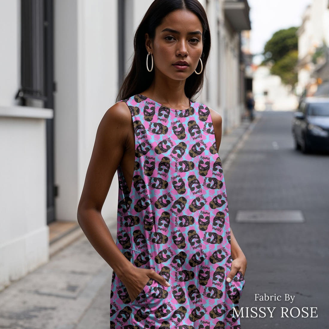 Design 68 Mum Life Fabric sewn into a women's jumpsuit – see how the print looks made up | Fabric by Missy Rose