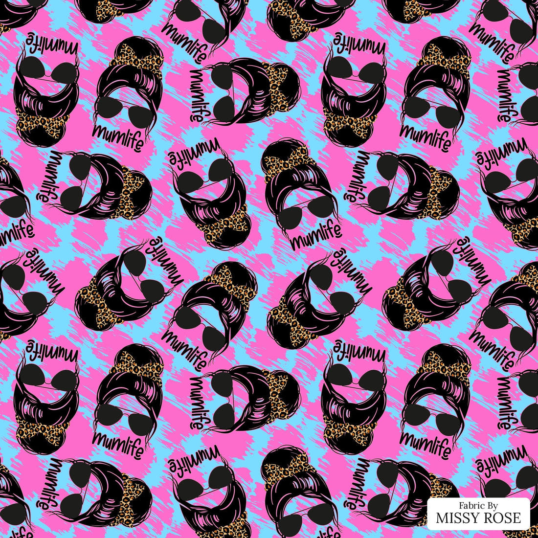 Design 68 Mum Life Fabric - flat view of the print, zoom in for detail | Fabric by Missy Rose
