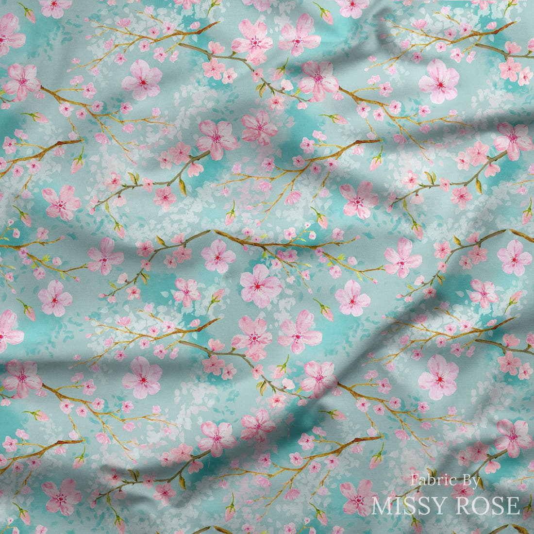 Design 680 Cherry Blossom Fabric draped fabric mockup – custom printed fabric by the metre | Fabric by Missy Rose